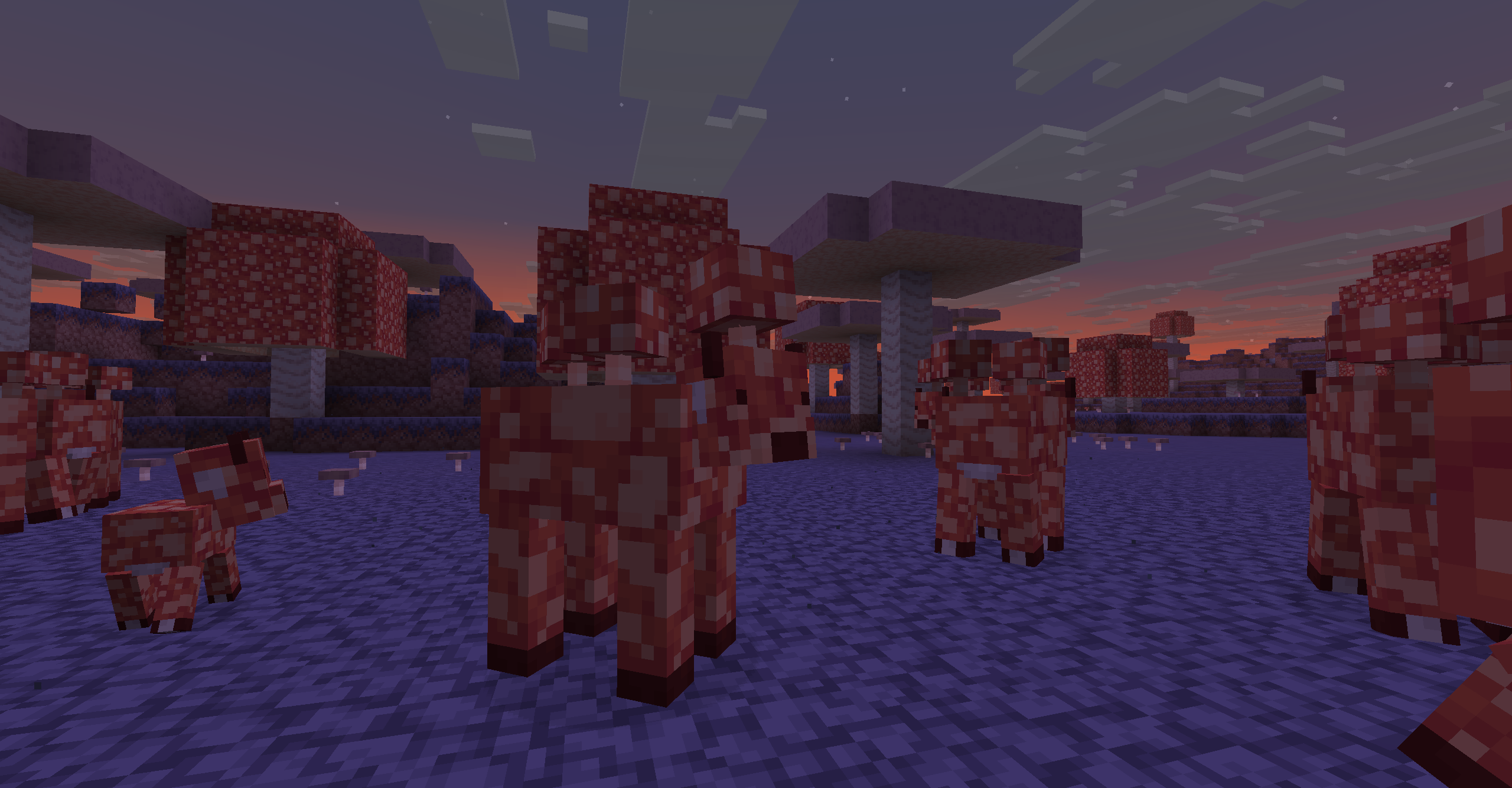 A mushroom plains filled with Mooshrooms