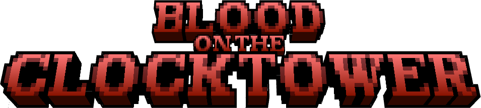 The words "Blood on the Clocktower" written in pixelated text.