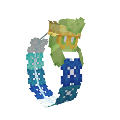 A Comfey holding blue flowers