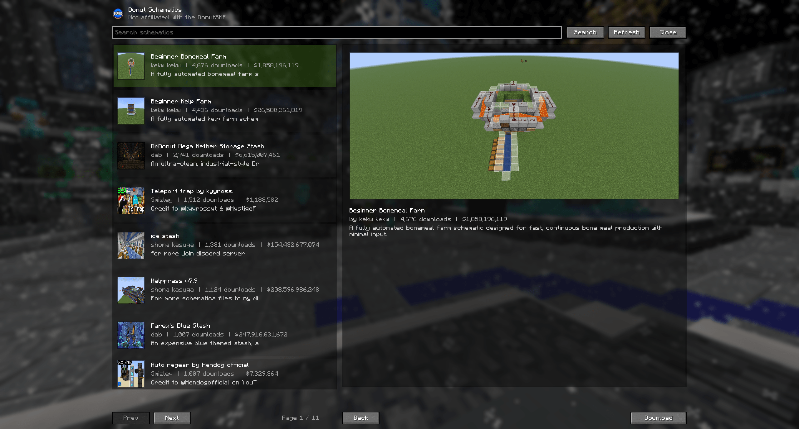 Donut Schematics menu schematic panel open