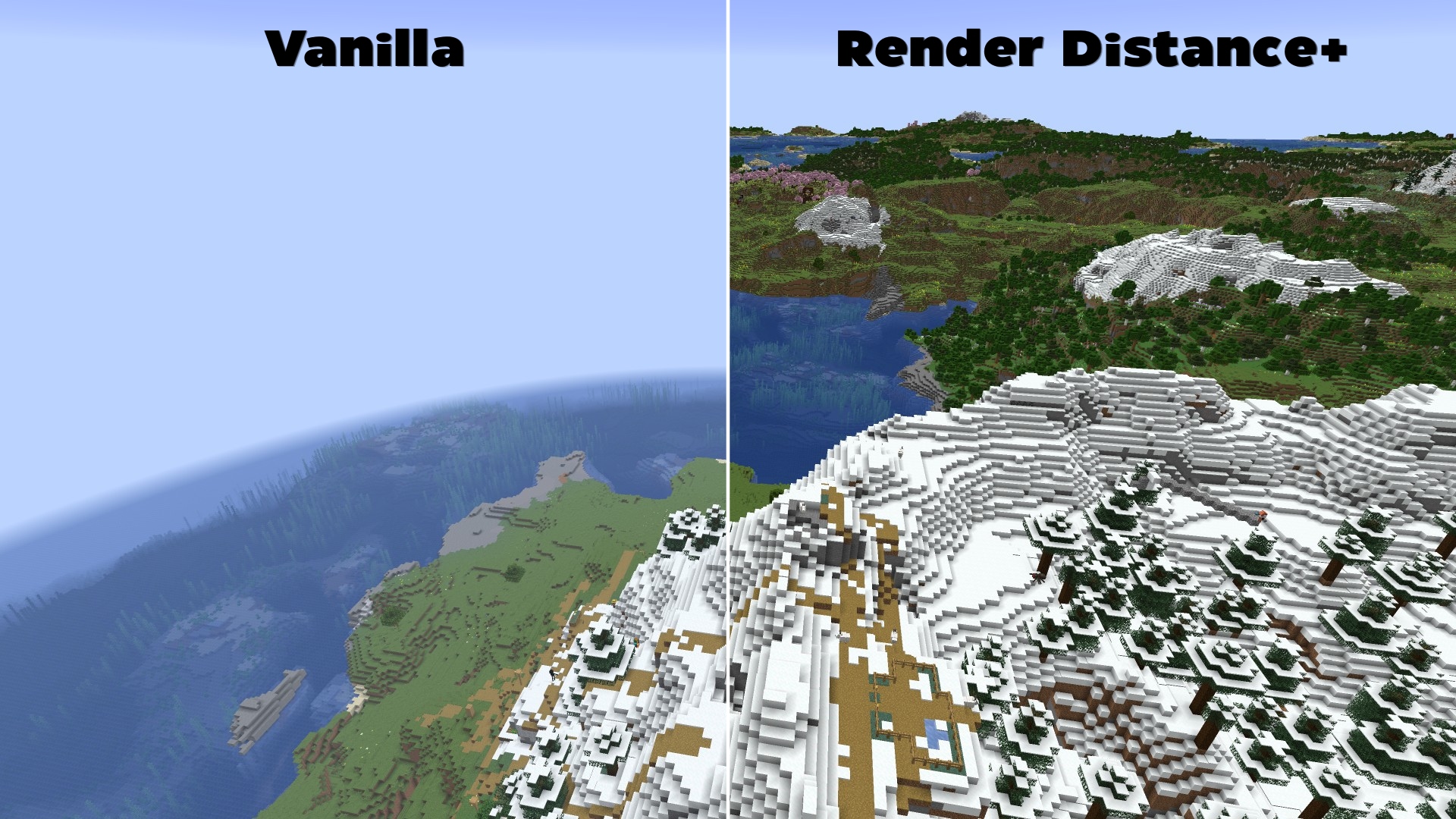 A beautiful landscape showcasing massive render distance achieved automatically with Render Distance