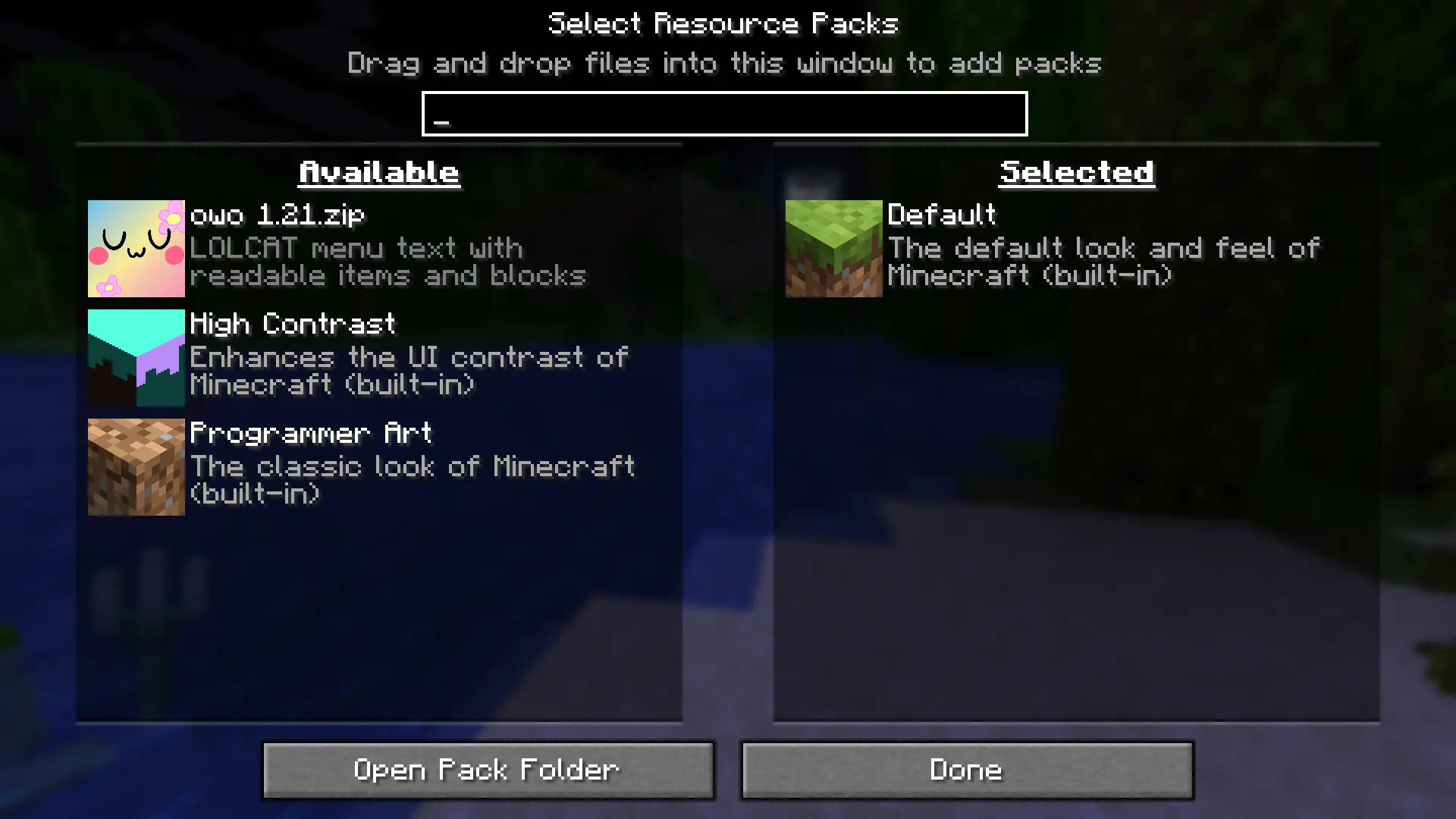 After dragging in the downloaded resource pack