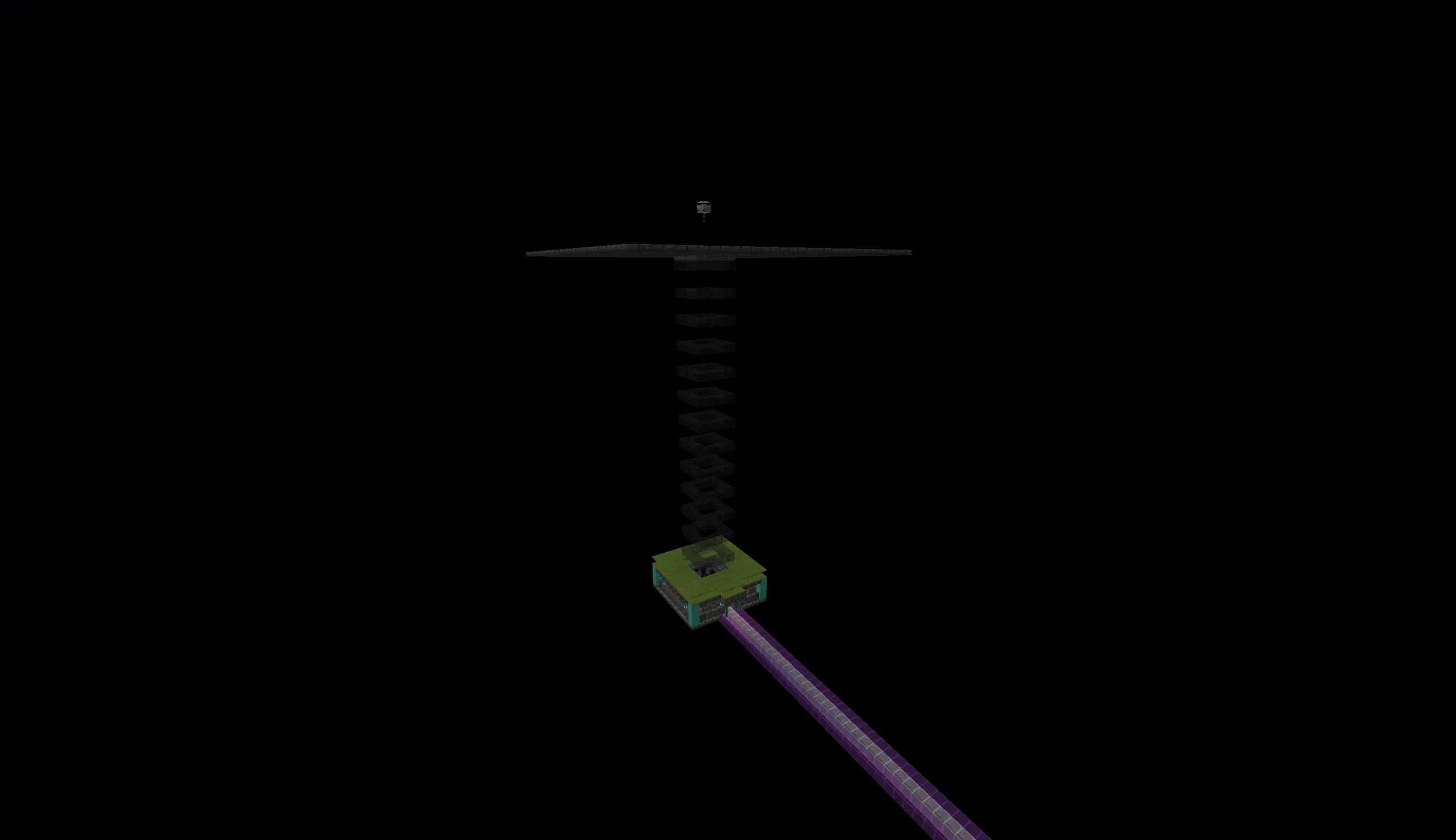 An enderman farm surrounded with pitched black sky