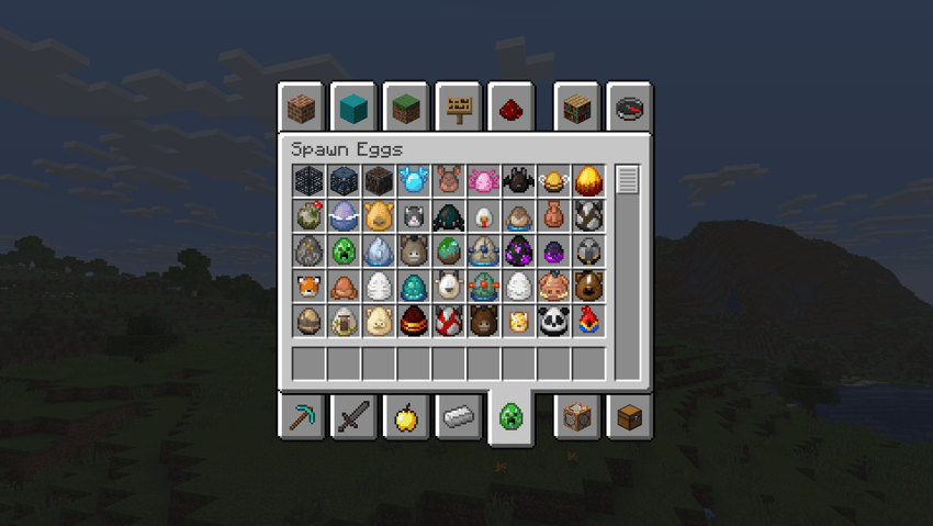 menu with spawn eggs
