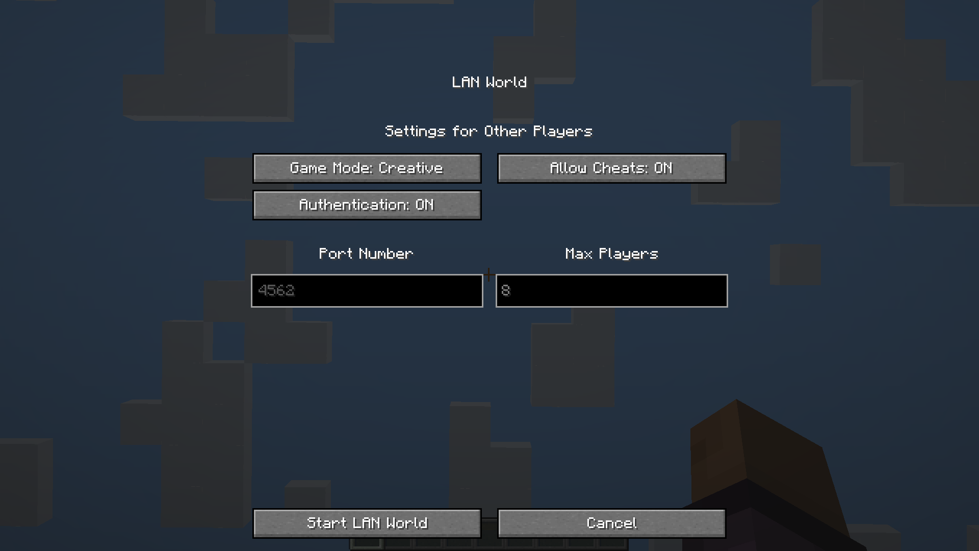 "Open to LAN" screen