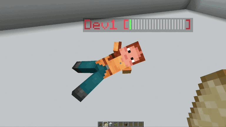 A downed player being healed with a porkchop