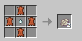The image shows a 3x3 crafting field with four leather in the middle parts with one ghast tear in the absoulute middle resulting in 2 phantom membrane