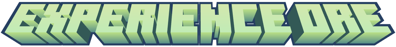 Large smooth text with a light green gradient, in the style of the Minecraft title. It reads "Experience Ore".