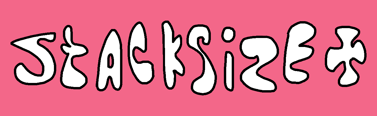 Handwritten text that says "Stack Size +". The text rests on a pink background.