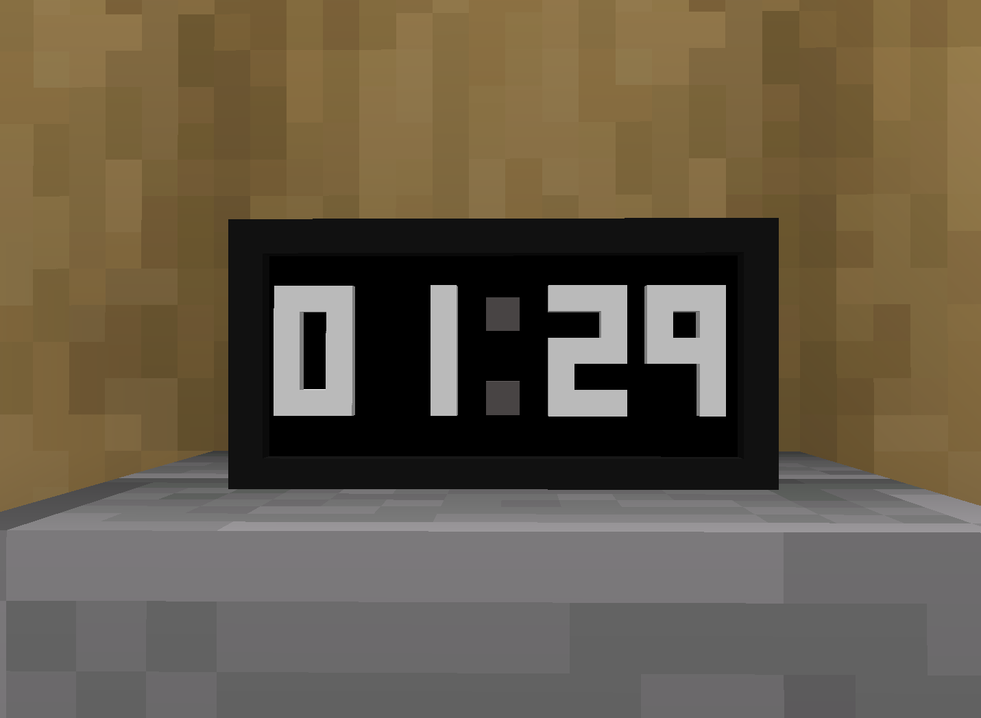 Digital Clock standing (item inside of a Item Frame) on a Stonebrick