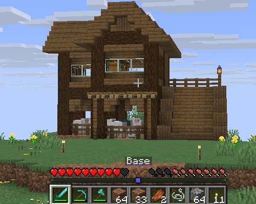 Minecraft house with a locator pin named 'Base' at the bottom.