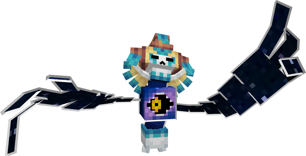 A puppet Jirachi with a single eyed core with long arms bursting from the stomach area