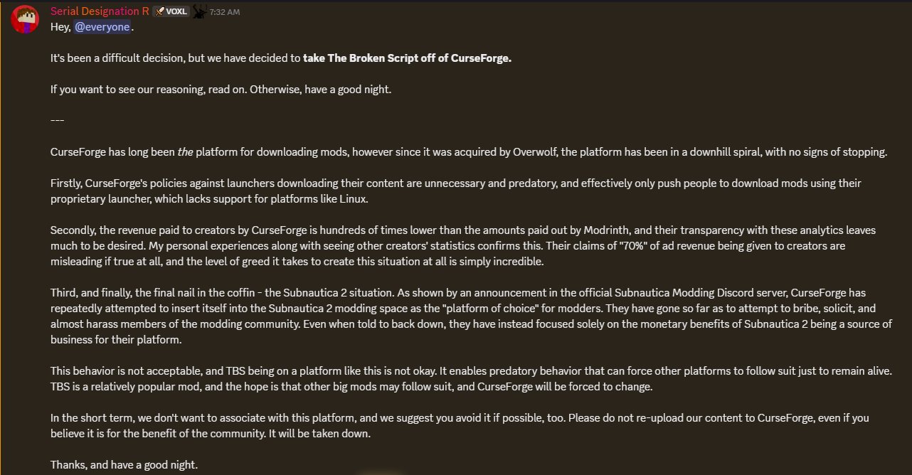 Message from mister redstone