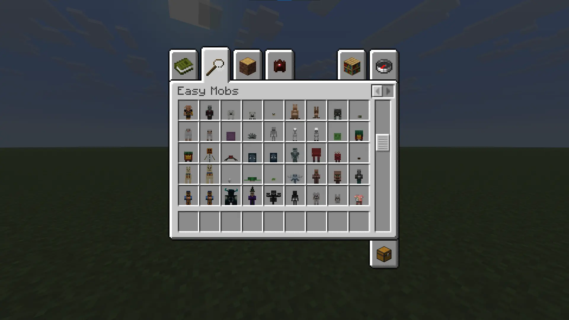 Screenshot showing the creative tab filled with Mob Items