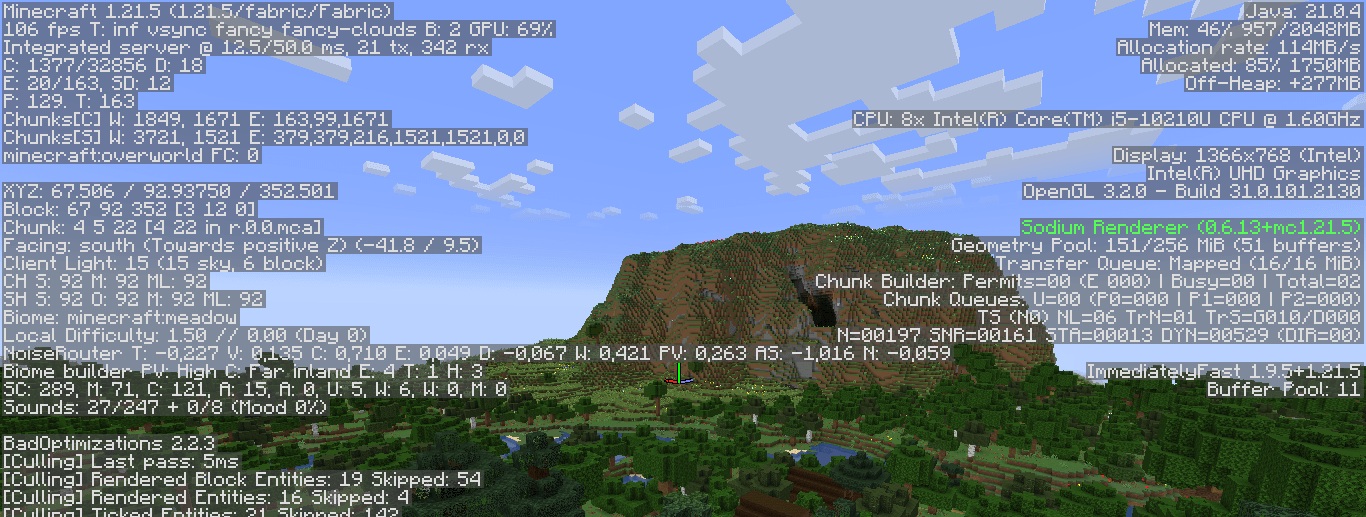 A screenshot with the pack showing 109 FPS, 69% GPU usage, and 41% Memory