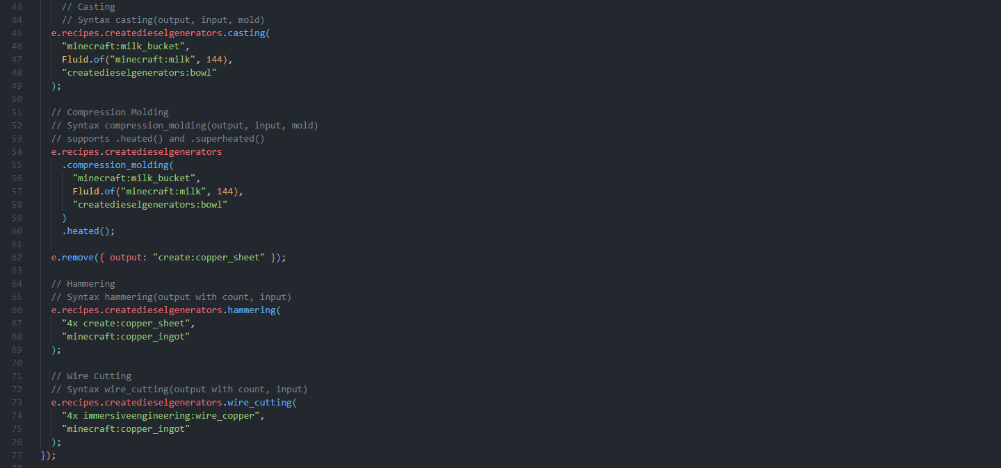 Examples of the recipes for 1.20.1 in action in version 1.2.1: