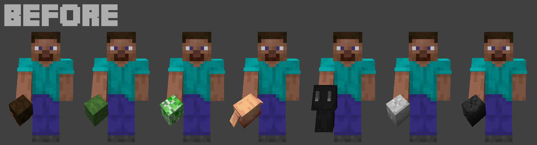 Showcases the difference in how mob heads appear with this pack in third-person perspective