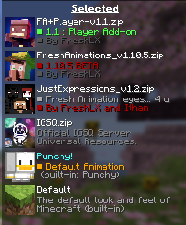Image depicting resourcepack order, Fa Player, Fa, JE, IGSQ, Punchy