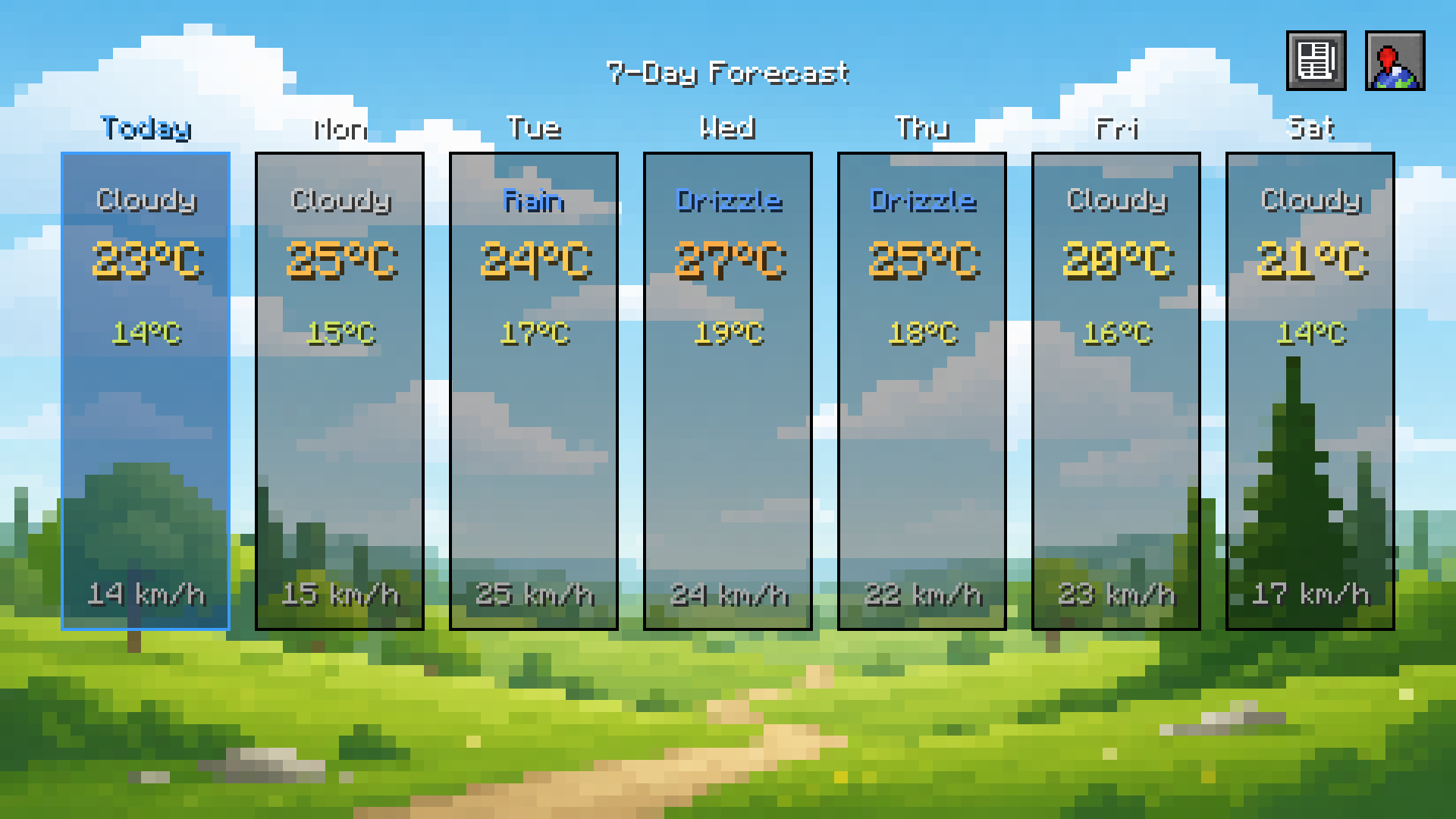 The in-game 7-day weather forecast