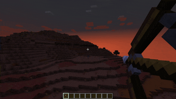 Player shoots a far away zombie with a bow and arrow, damage numbes pop up next to the zombie