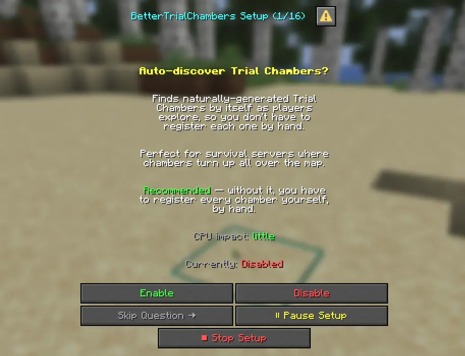 The /trial setup tour rendered as a native Dialog popup
