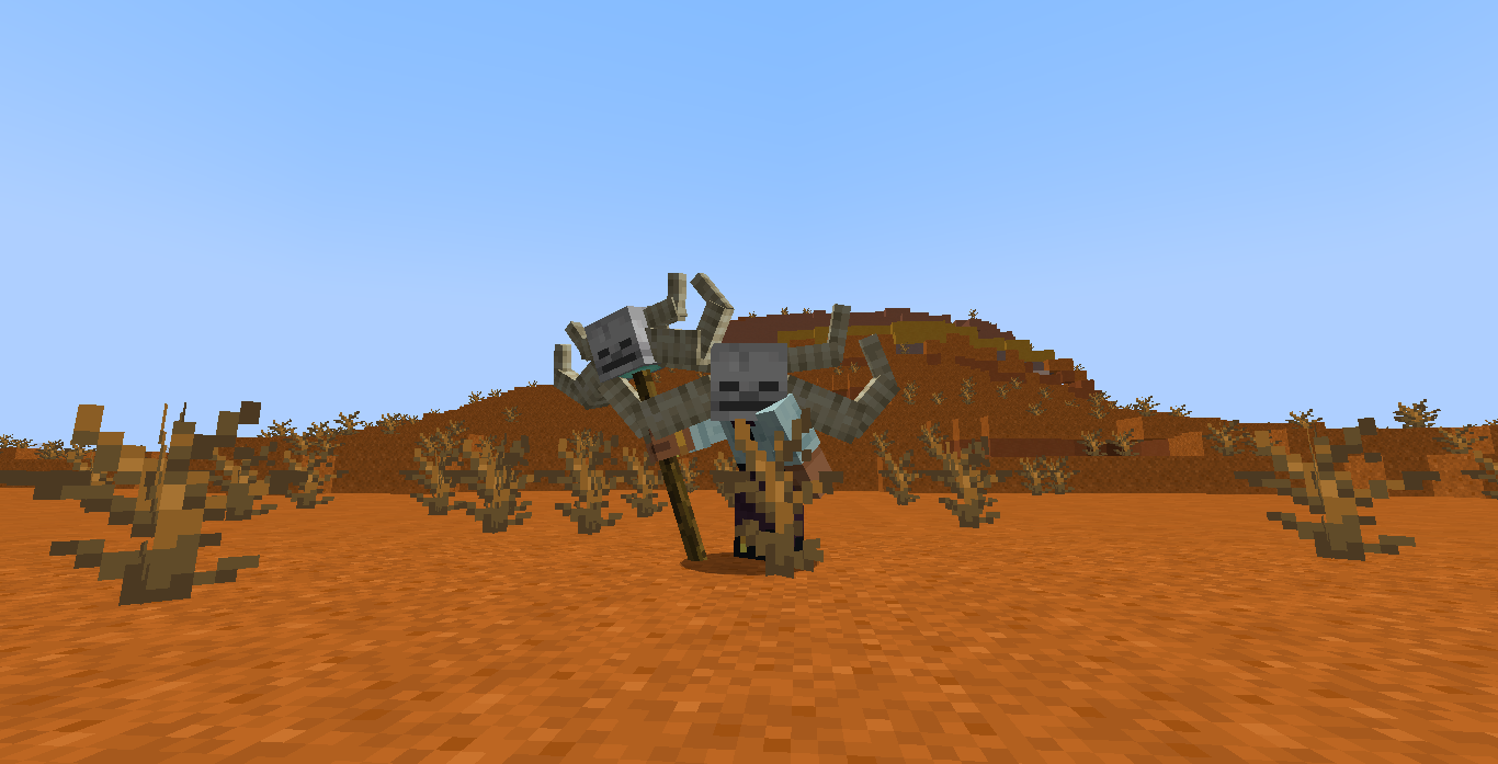 A player holding a staff with a weird skull and wearing the same skull on it's head