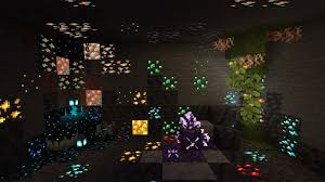 Cave with ores glowing