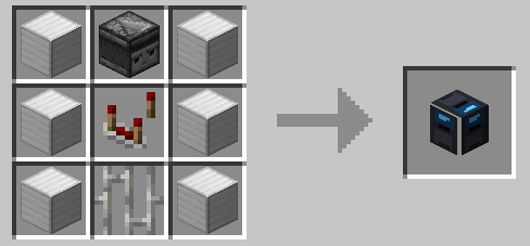 (Top to bottom, left to right) [Iron Block] [Observer]  [Iron Block] [Iron Block]  [Redstone Comparator]  [Iron Block] [Iron Block]  [Iron Bars]  [Iron Block]