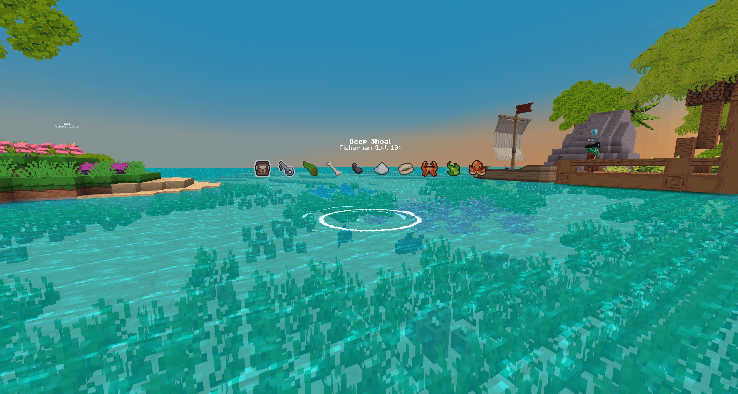 Fishing HUD at Kokoko during calm weather (we can no longer catch clams)