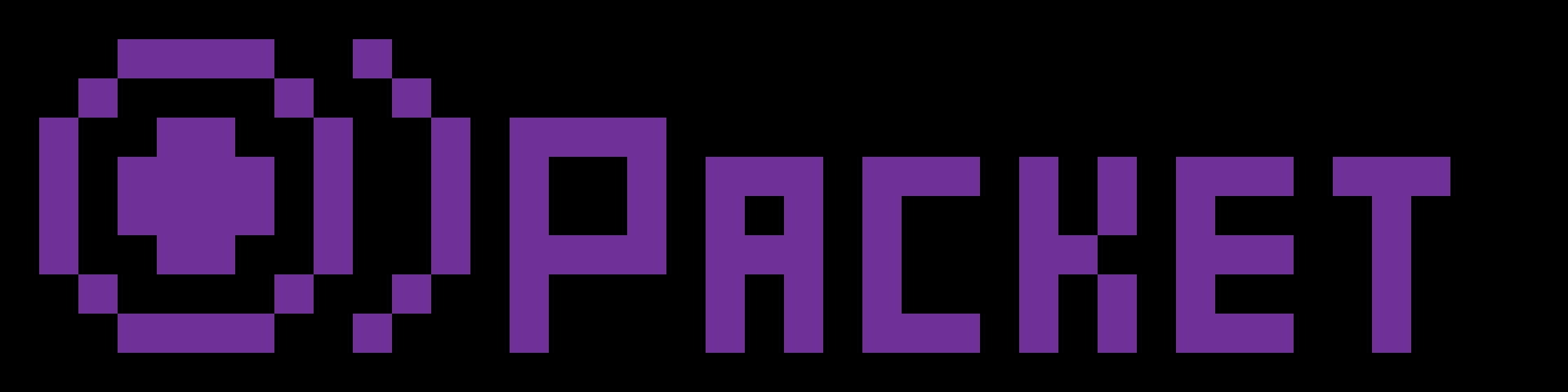 the logo for Packet. It is a similarity to a star shape, with a blak outline and another ring around it. Right of it is a "packet" being sent (which computers use to communicate), with the text Packet further to the right.