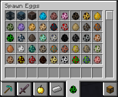 The new creative inventory with the old Spawn Eggs.