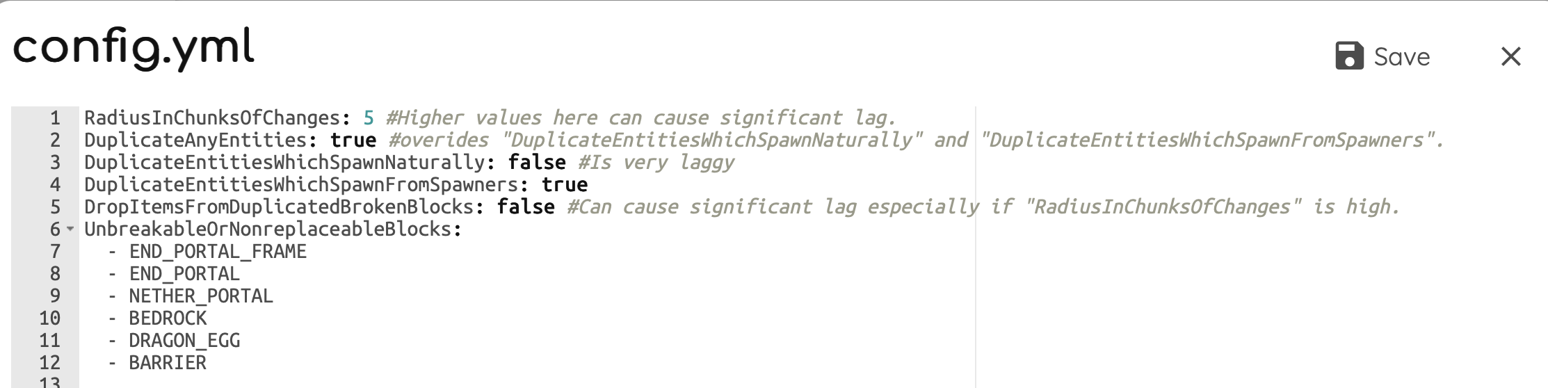 Image shows all the options in the config file which can be changed to modify how the plugin works.