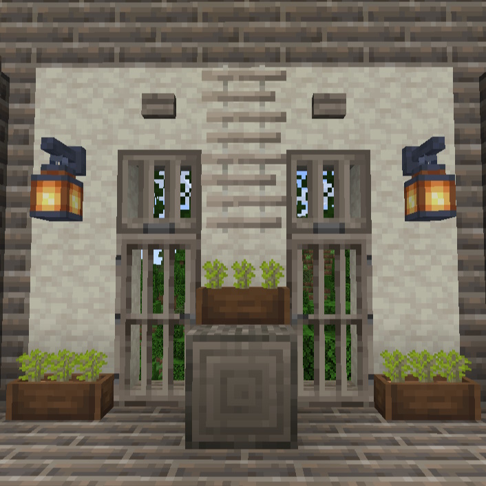 All blocks in the acacia wood set have been recolored to complement the gray of Supplementaries’ ash bricks