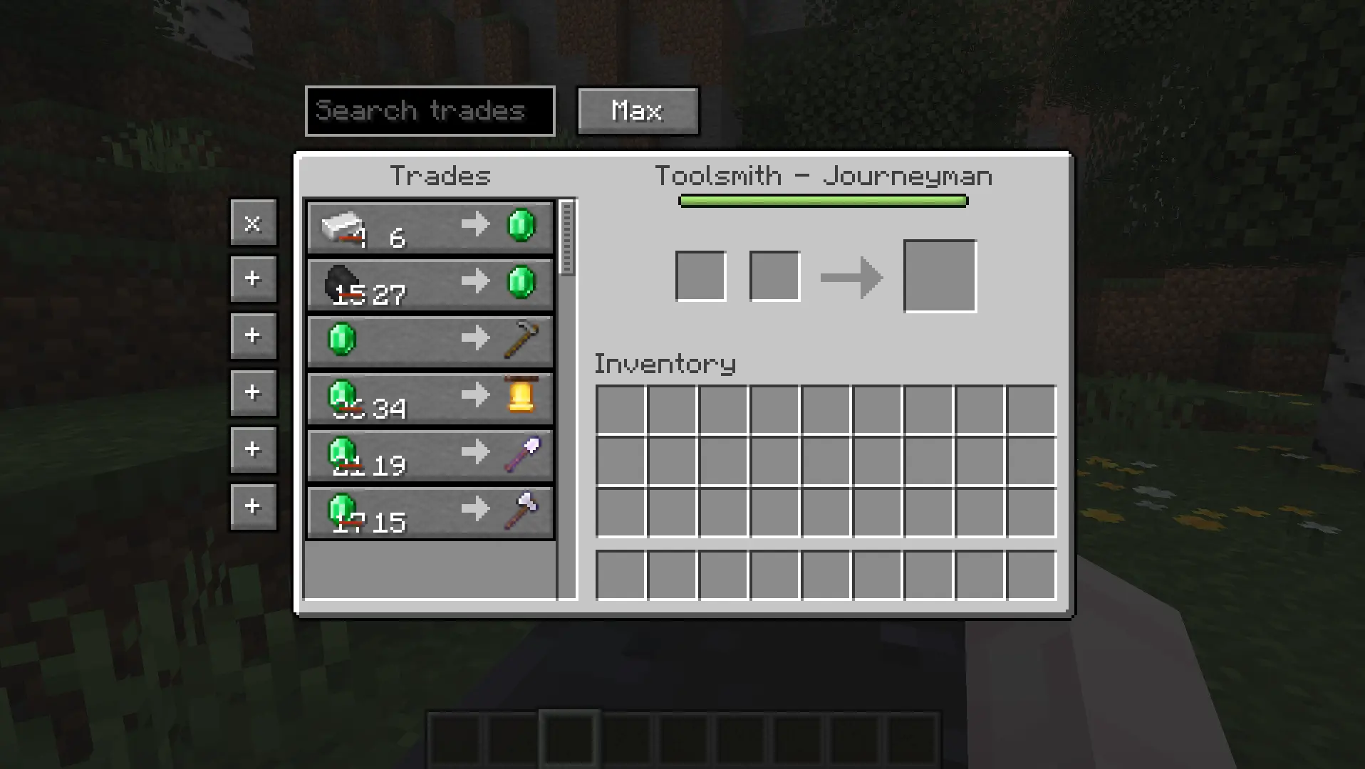 you can reorder the villagers trades and use the Max button to complete the selected trade as many times as possible