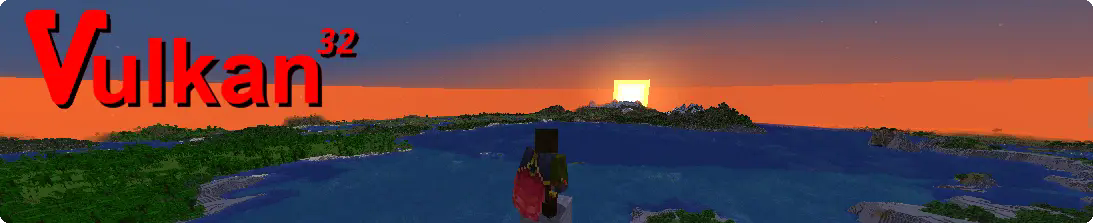 A player standing atop a mountain watching the sun rise over a vast bay.