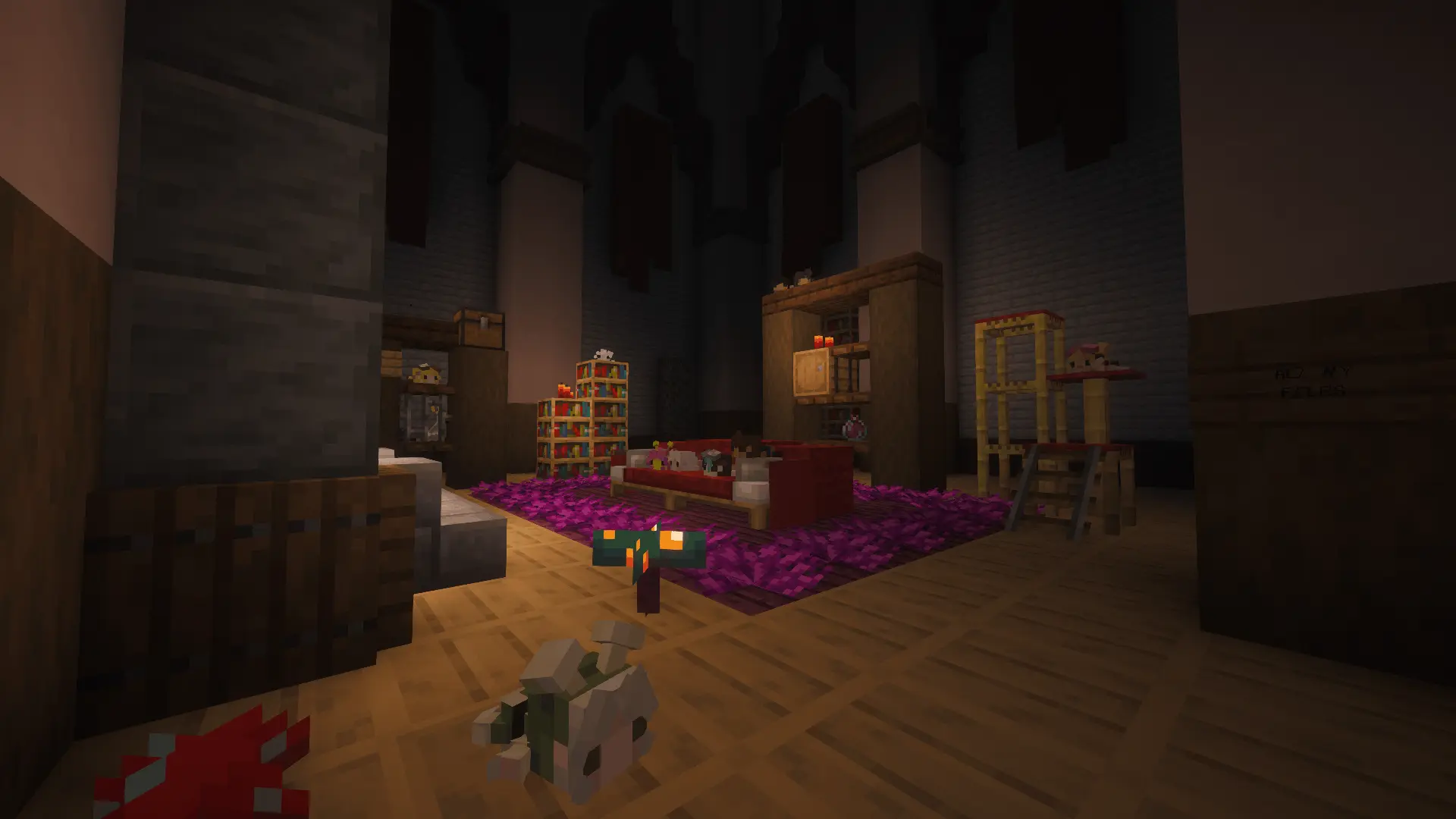 a miniature mock up of the feles dorm, decorated with plushies of every student who currently calls it home.
