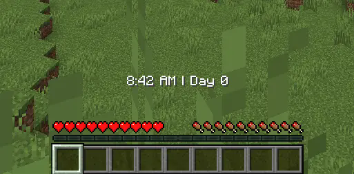 一个插件在“动作条”模式下的游戏截图。显示游戏中的时间和自世界创建以来的天数。