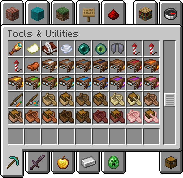 An image of the creative mode inventory. It's on the "Tools & Utilities" tab which displays all 16 harness icons.