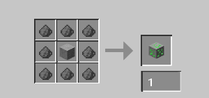 The crafting recipe for Uranium Ore, which is 8 gunpowder in a ring around 1 stone.