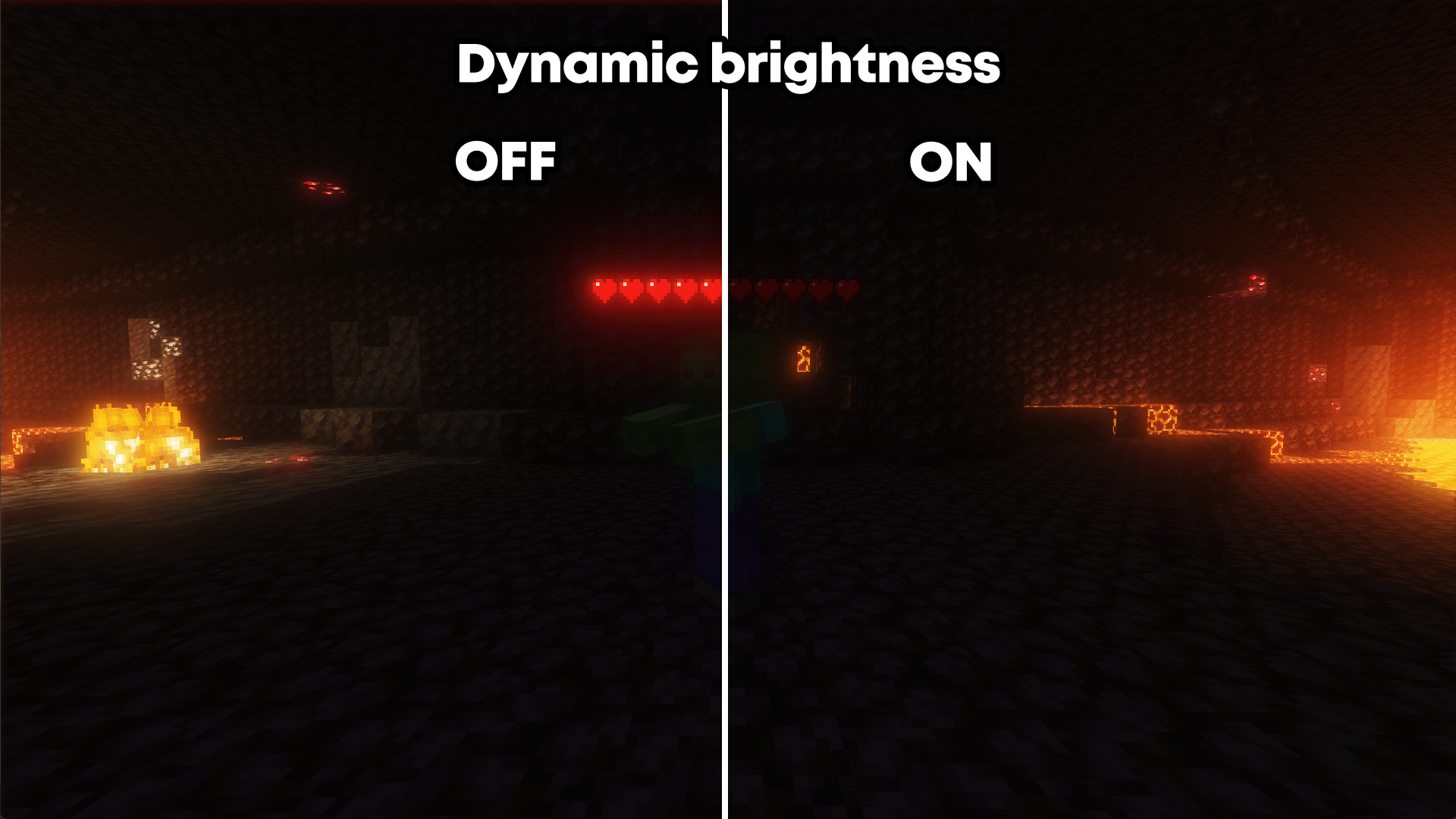 an image showing a side by side comparison of dynamic brightness off vs on