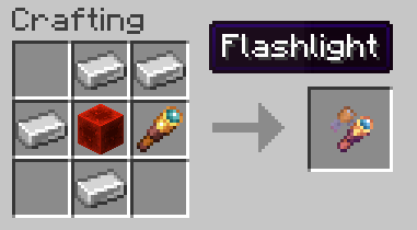 4 iron, 1 redstone block, 1 spyglass -> turns into -> flashlight