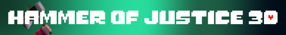 The title "Hammer of Justice 3D" on a green gradient background