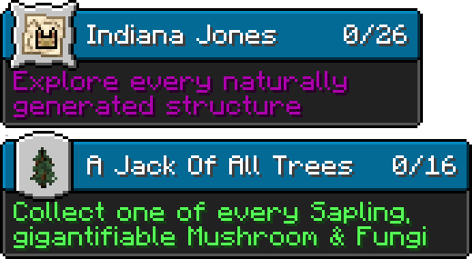 An image showing the updated version of the Advancements: "Indiana Jones" & "A Jack Of All Trees"
