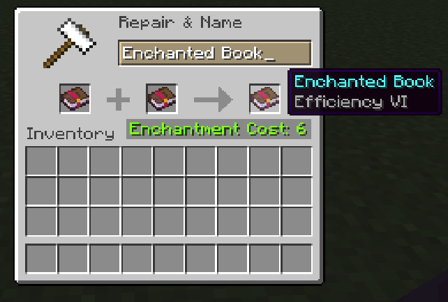 Anvil combining two Efficiency V enchanted books past the vanilla level cap