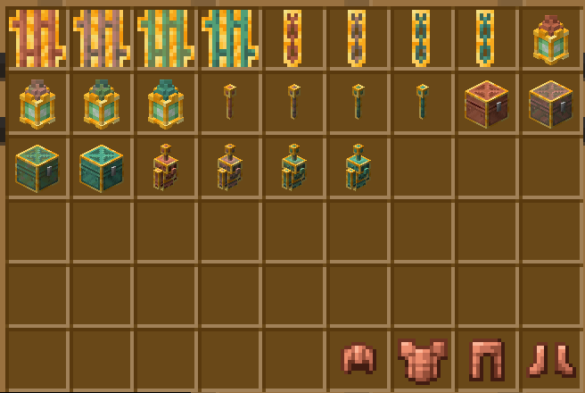 New waxed copper items with gold outlines (and armor)