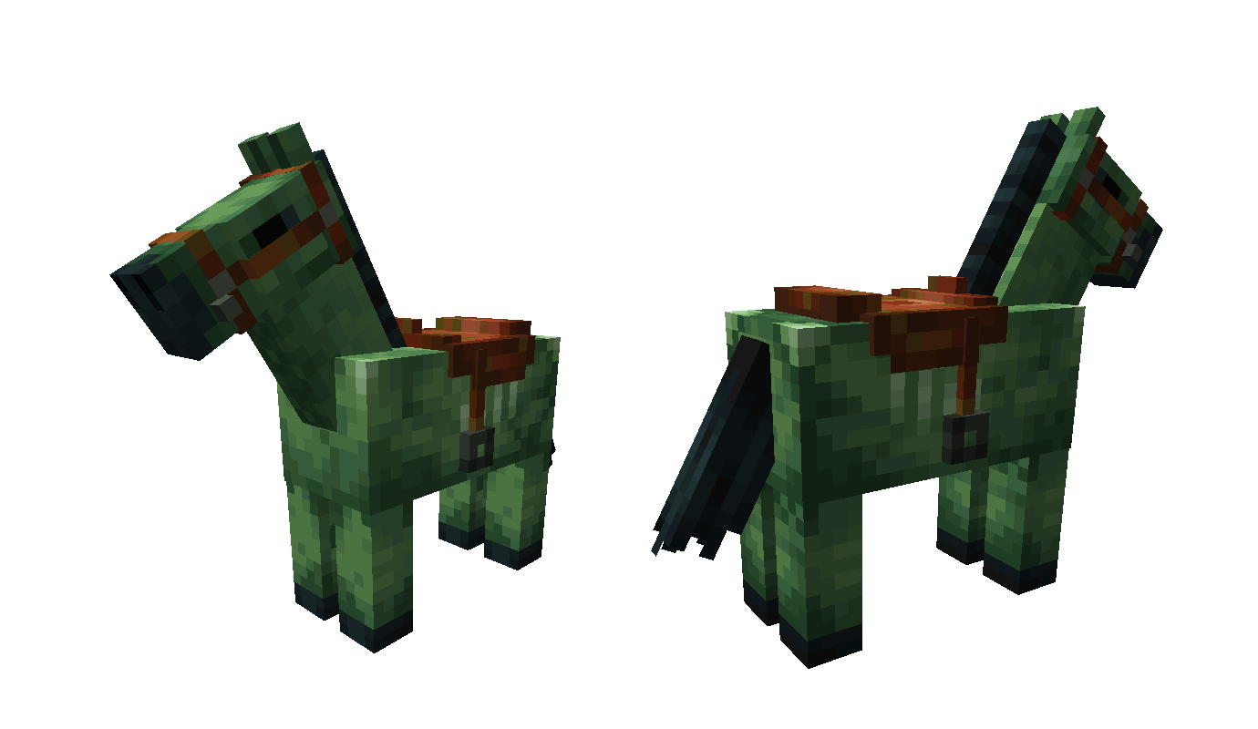 A looping GIF which shows all of the undead horse variant saddles from both a front and a back angle.
