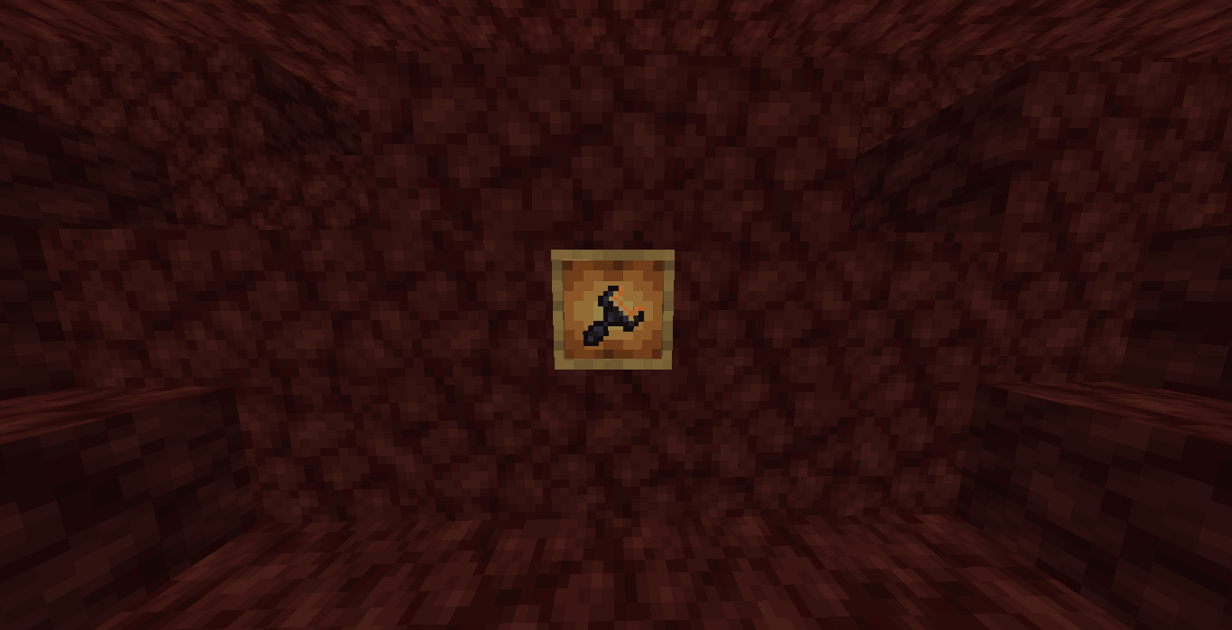 A Volcanic Slingshot in a glowing item frame in the nether wastes