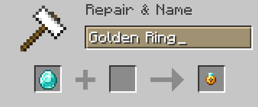 An anvil renaming a diamond to 'Golden Ring'