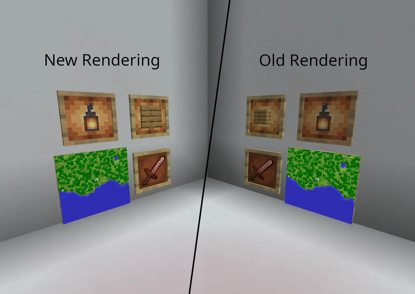 Compares the new and old rendering