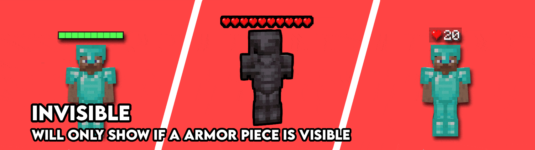 Gif showing how the healthbar disapears when no armor pieces are visible